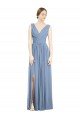 Sleeveless Draped Chiffon Evening Maxi Dress with Front Slit