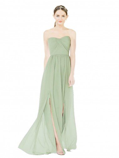 Strapless Draped Bodice Evening Maxi Dress with Front Slits Canada