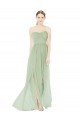 Strapless Draped Bodice Evening Maxi Dress with Front Slits