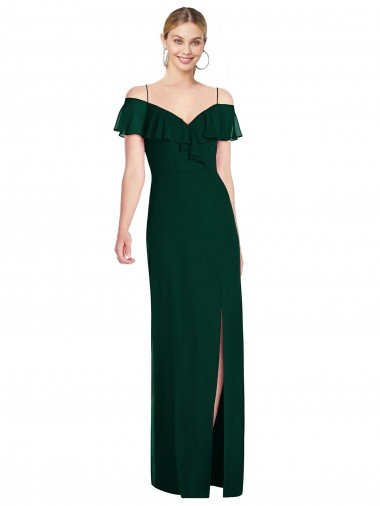 Ruffled Cold-Shoulder Maxi Chiffon Evening Dress Canada
