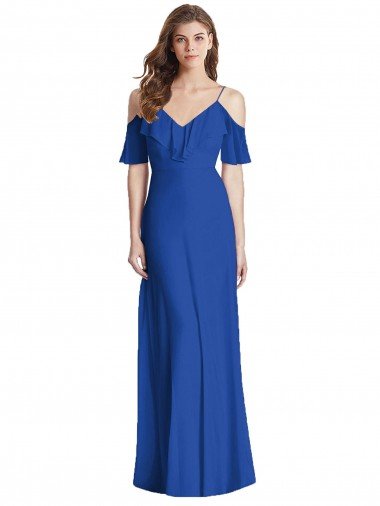 Ruffled Cold-Shoulder Chiffon Evening Maxi Dress Canada