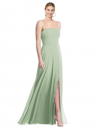 Sleek Spaghetti Straps Low Back Square Neck Maxi Chiffon Evening Dress Canada