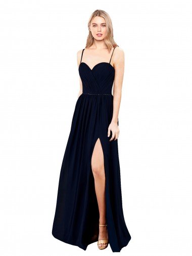 Draped A-Line Chiffon Evening Dress with Spaghetti Straps and High Slit Canada