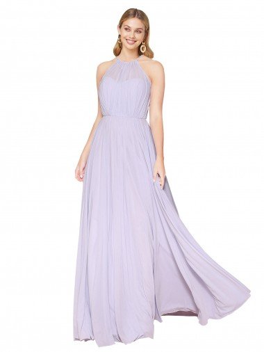 High Neck Halter Shirred Chiffon Evening Dress Canada