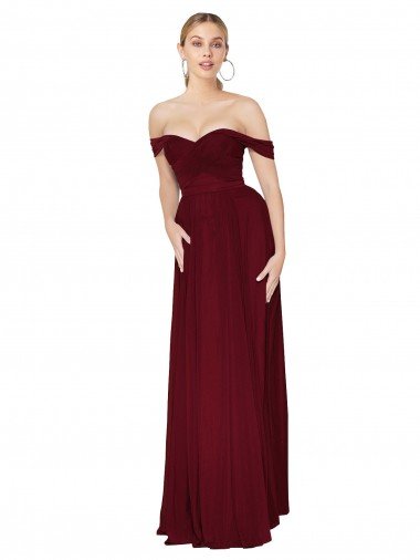 Shirred Sweetheat Neckline Off the Shoulder Long Chiffon Evening Dress Canada