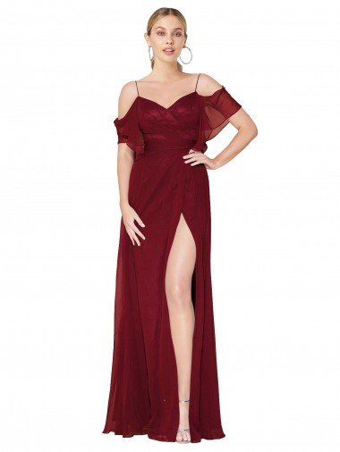 Cold Shoulder Long Mermaid Chiffon Evening Dress with Straps Canada