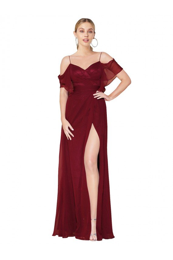 Cold Shoulder Long Mermaid Chiffon Evening Dress with Straps
