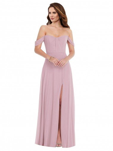 Off the Shoulder Draped Sleeve Evening Maxi Dress with Front Slit Canada
