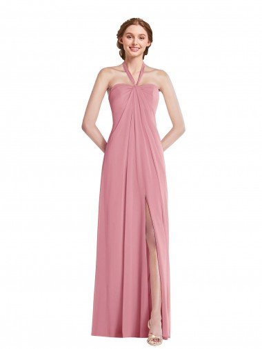Draped Chiffon Grecian Column Evening Dress with Front Slit Canada