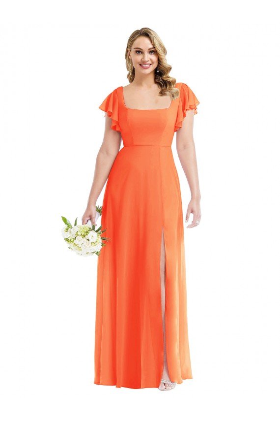 Flutter Sleeves Scoop Open Back Chiffon Evening Maxi Dress