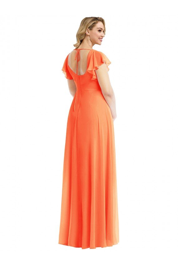 Flutter Sleeves Scoop Open Back Chiffon Evening Maxi Dress
