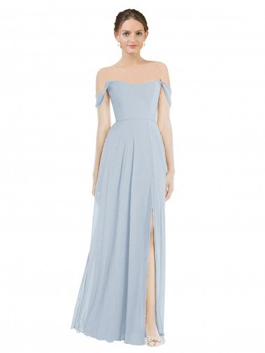 Off the Shoulder Basque Neck Evening Maxi Dress with Flounce Sleeves Canada