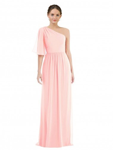 One Shoulder Bell Sleeves Chiffon Evening Maxi Dress Canada