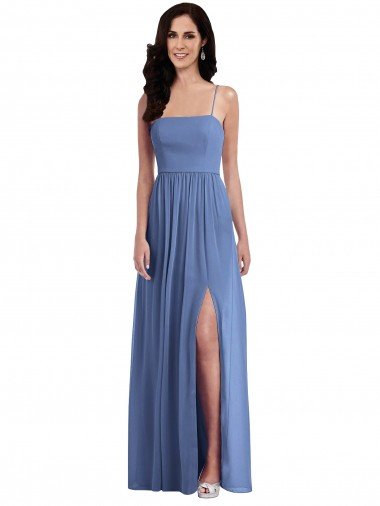 Slim Spaghetti Straps Chiffon Evening Dress with Front Slit Canada