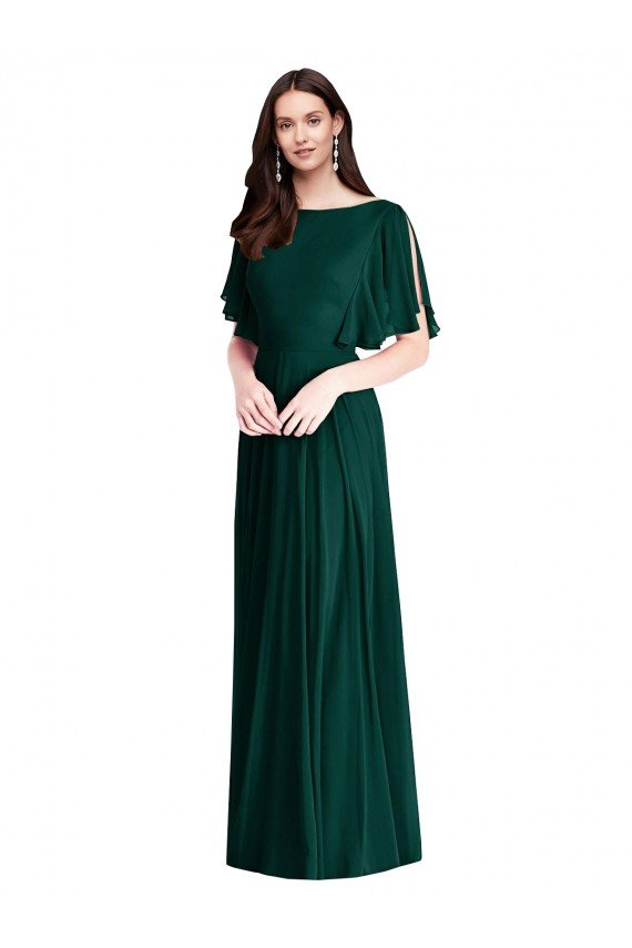 Backless Floor Length Split Sleeves Evening Maxi Dress