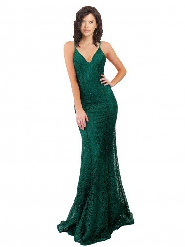 Black Tie Sleek Fishtail Shaped Long Lace Evening Dress Canada