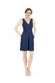 Deep V-Neck Short Knee Length Satin Cocktail Evening Dress with Slimming Pleats