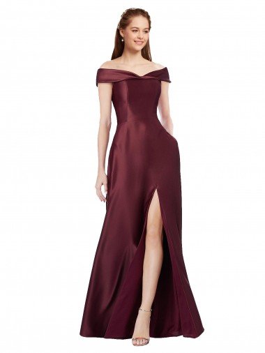 Long Off the Shoulder Satin Evening Dress with Thigh-high Slit Canada