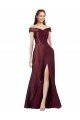 Long Off the Shoulder Satin Evening Dress with Thigh-high Slit