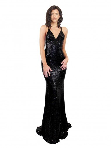 Sleek Fishtail Shaped Open Back Sequin Evening Dress Canada