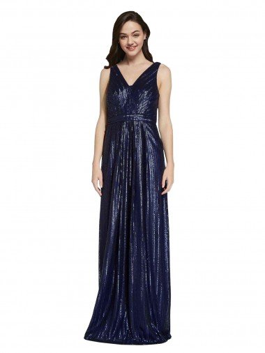 Long V-Neck Sparking Sequin Evening Dress with Low V-Back Canada
