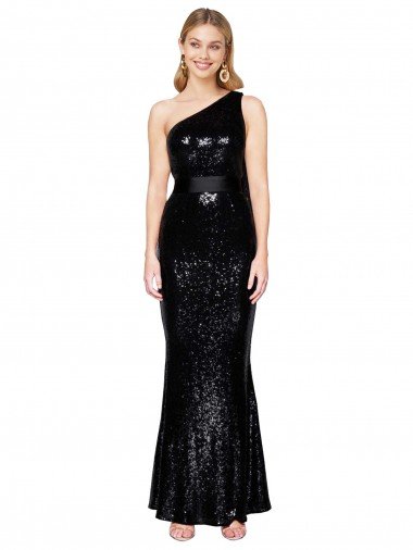 Draped One Shoulder Long Full Length Sequin Evening Dress Canada
