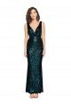 V-Neck Full Length Sequin Evening Dress with Draped Back