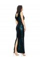 V-Neck Full Length Sequin Evening Dress with Draped Back