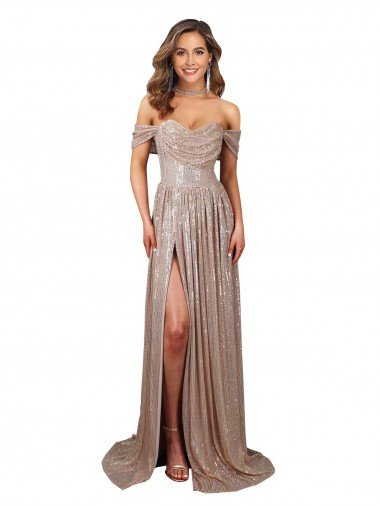 Strapless Scoop Neck Off the Shoulder Long Sequin Evening Dress with High Slit Canada