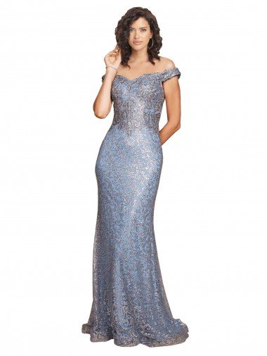 Off the Shoulder Sweetheart Neckline Sequin Evening Dress with Thigh High Slit Canada