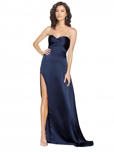 Knotted Sweetheart Silky Satin Evening Dress with High Side Split Canada