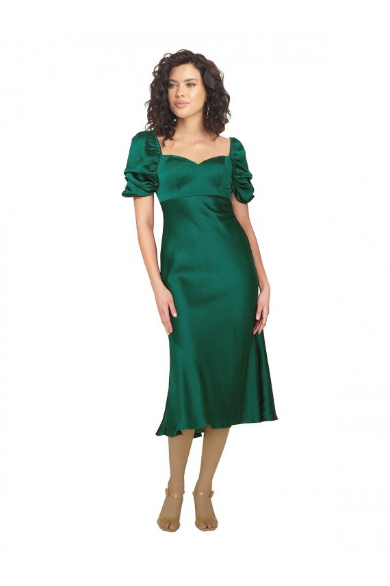 Ruched Sleeve Silky Satin Evening Dress