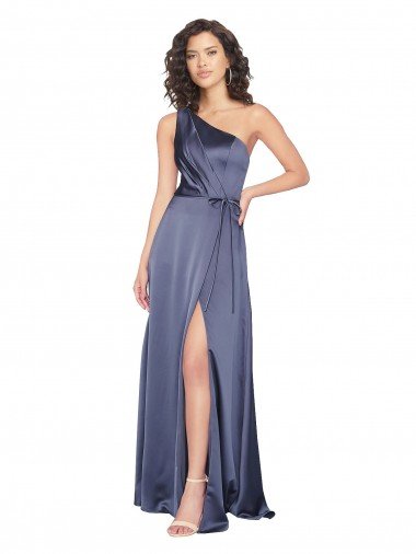 Draped Silky Satin Evening Dress with Tied Waist Canada