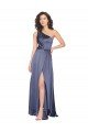 Draped Silky Satin Evening Dress with Tied Waist