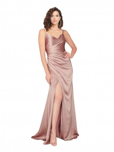 Floor Length Silky Satin Evening Dress with Front Skirt Slit Canada