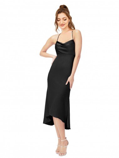 High Low Silky Satin Cowl Neck Midi Length Cocktail Evening Dress Canada