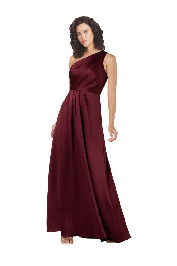 One Shoulder Silky Satin Evening Dress with Subtle Pleats