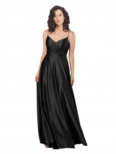 Full Length V-Neckline Silky Satin Evening Dress with Full Skirt Canada