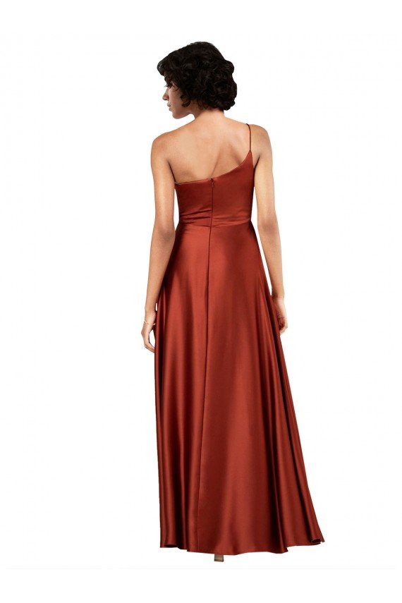 Sophisticated One Shoulder Silky Satin Evening Dress with Full Skirt