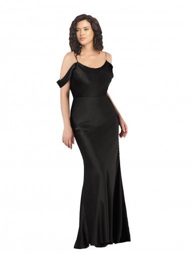 Off the Shoulder Sleeves Silky Satin Evening Dress with Skirt Slit Canada