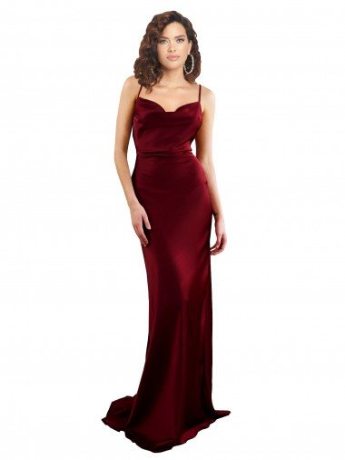 Cowl Neck Long Criss Cross Open Back Silky Satin Evening Dress Canada