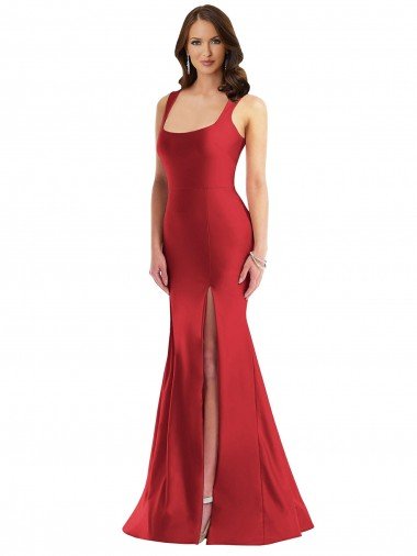 Square Neck Silky Satin Mermaid Evening Dress with Side Slit Canada