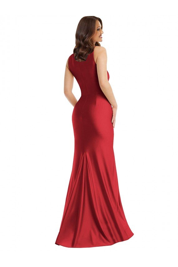 Square Neck Silky Satin Mermaid Evening Dress with Side Slit