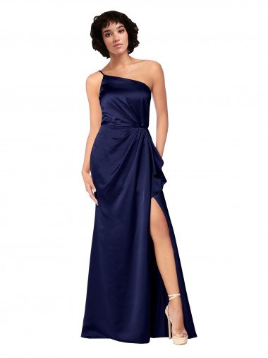 One Shoulder Silky Satin Evening Dress with Skirt Slit Canada