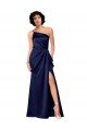 One Shoulder Silky Satin Evening Dress with Skirt Slit