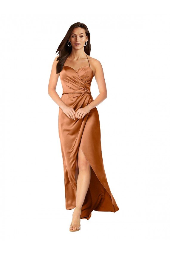Faux-Wrap Skirt Silky Satin Evening Dress
