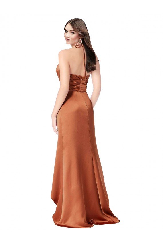 Faux-Wrap Skirt Silky Satin Evening Dress