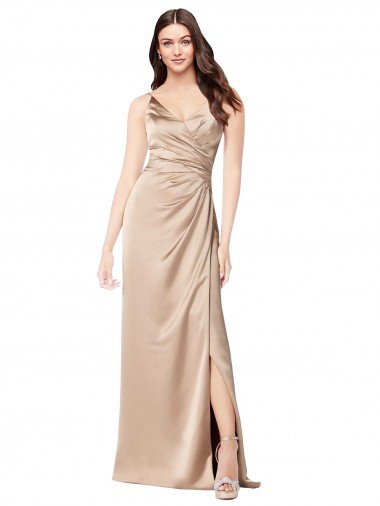 Silky Satin Evening Dress with Draped Surplice Bodice Canada