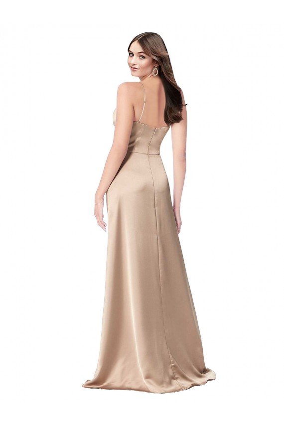Silky Satin Evening Dress with Draped Surplice Bodice