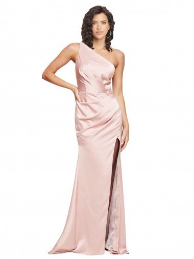 Full Length Ruched Silky Satin Evening Dress with Low Back and High Split Canada